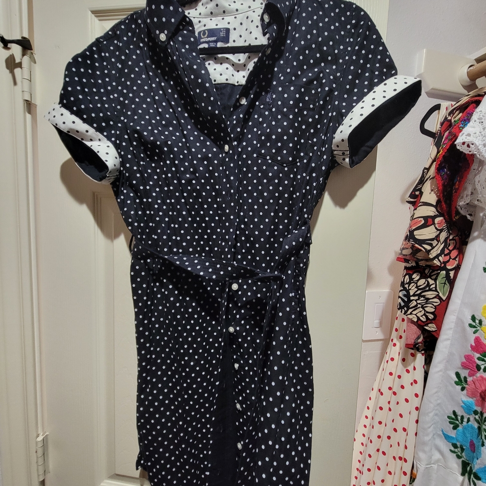 Fred Perry Black and White Wrap Shirt Dress